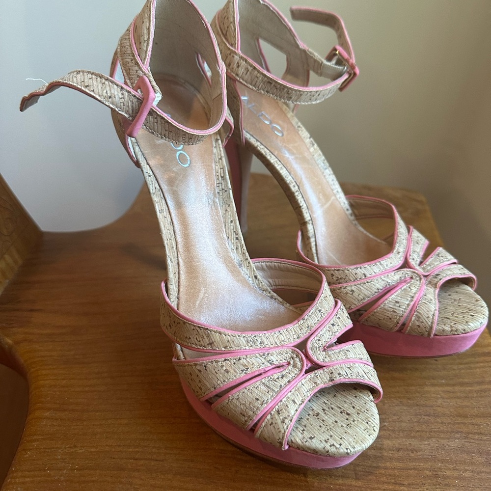 Aldo Pink and Tan Strappy Heels